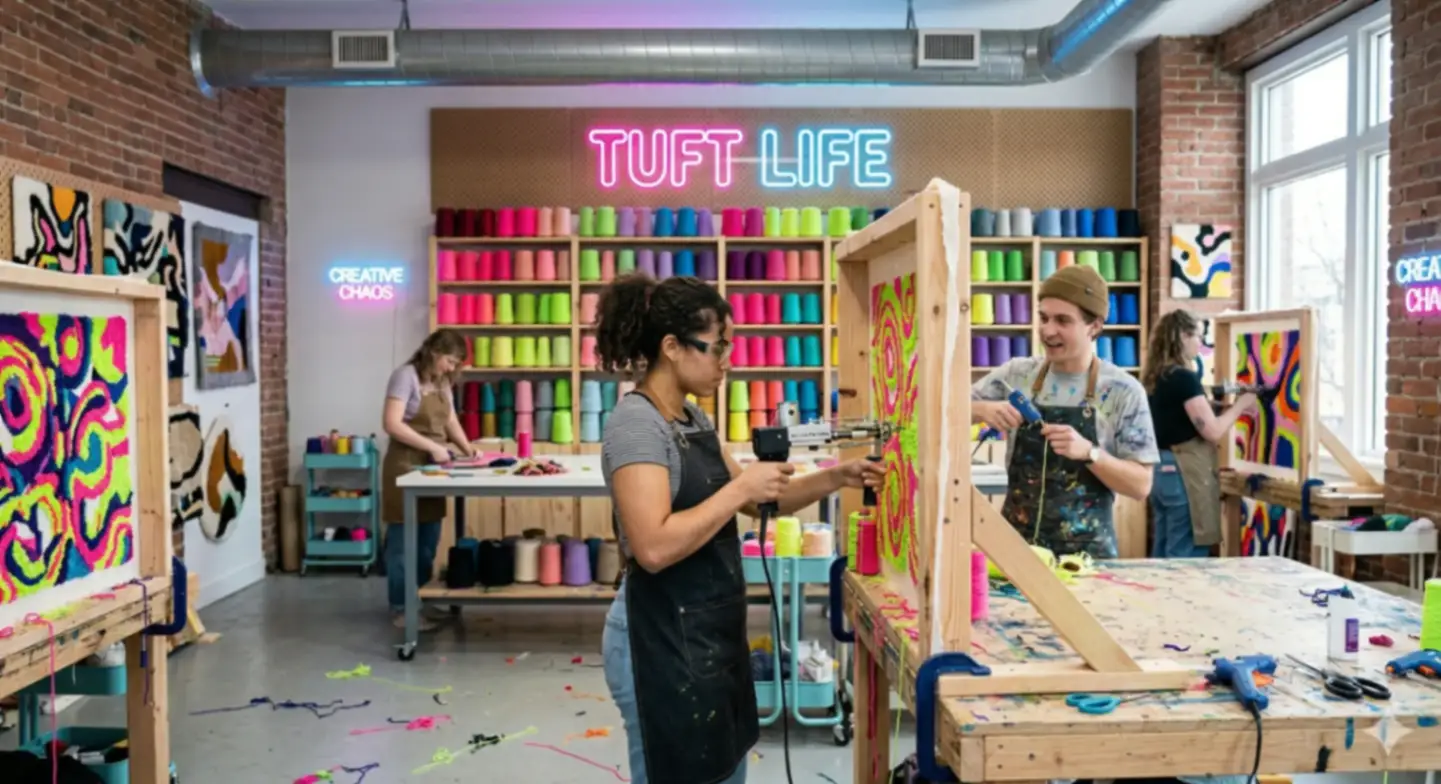 Teilnehmende beim Tufting Workshop